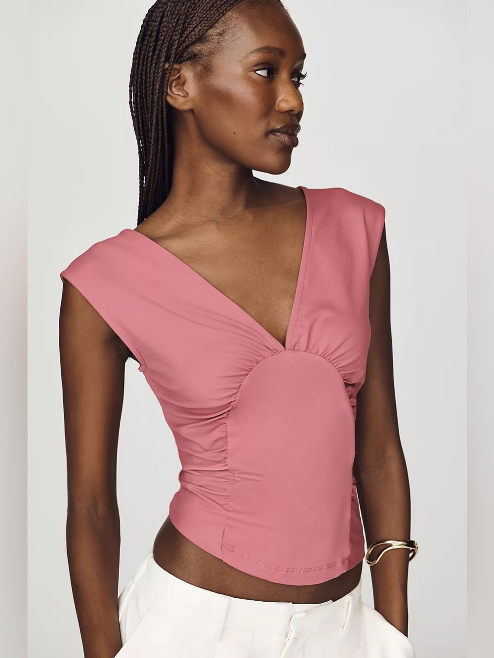 Maeve Anthropologie Red Violet Ruched Plunge Corset Top M NWT